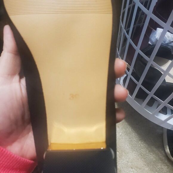 Women's Black Faux Suede Point Toe Flats with Pearl Accent Heels - Picture 3 of 3